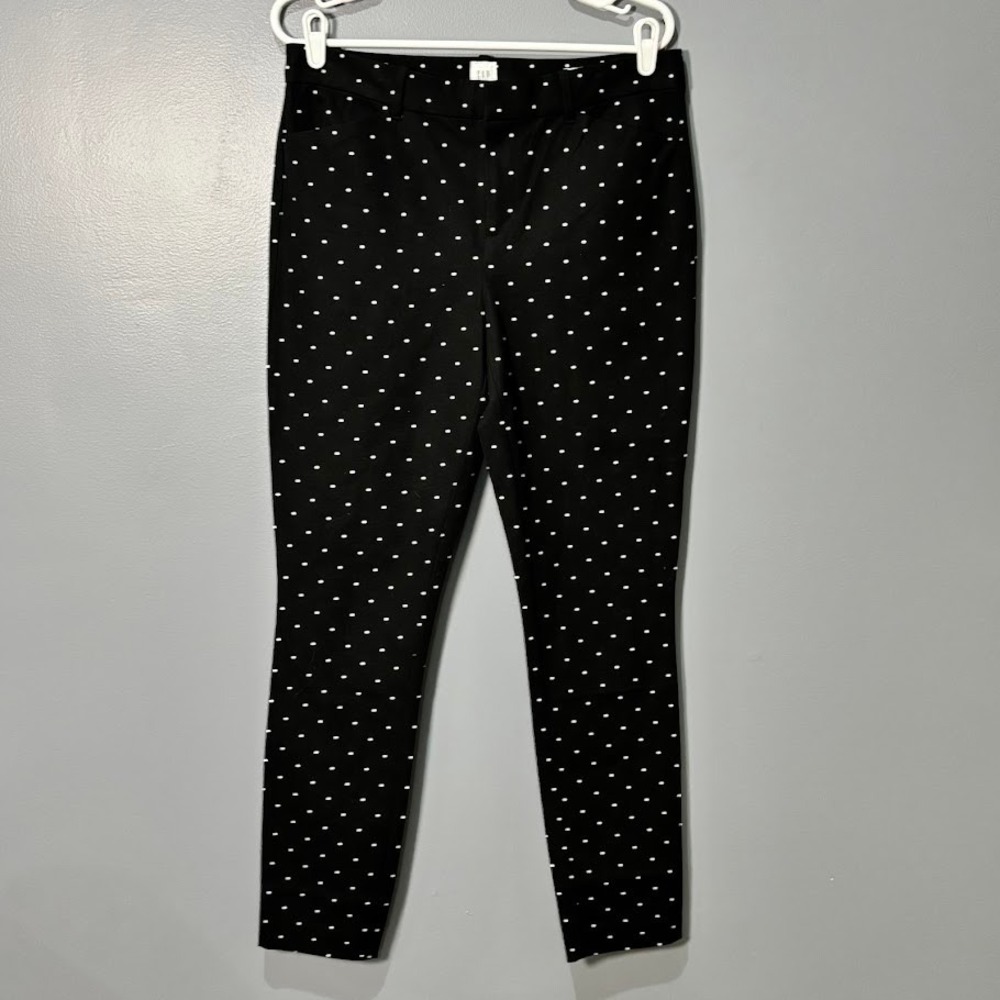 Gap Signature Skinny Ankle Pants Womens 10 Tall Black Polka‎ Dot Stretch Classic